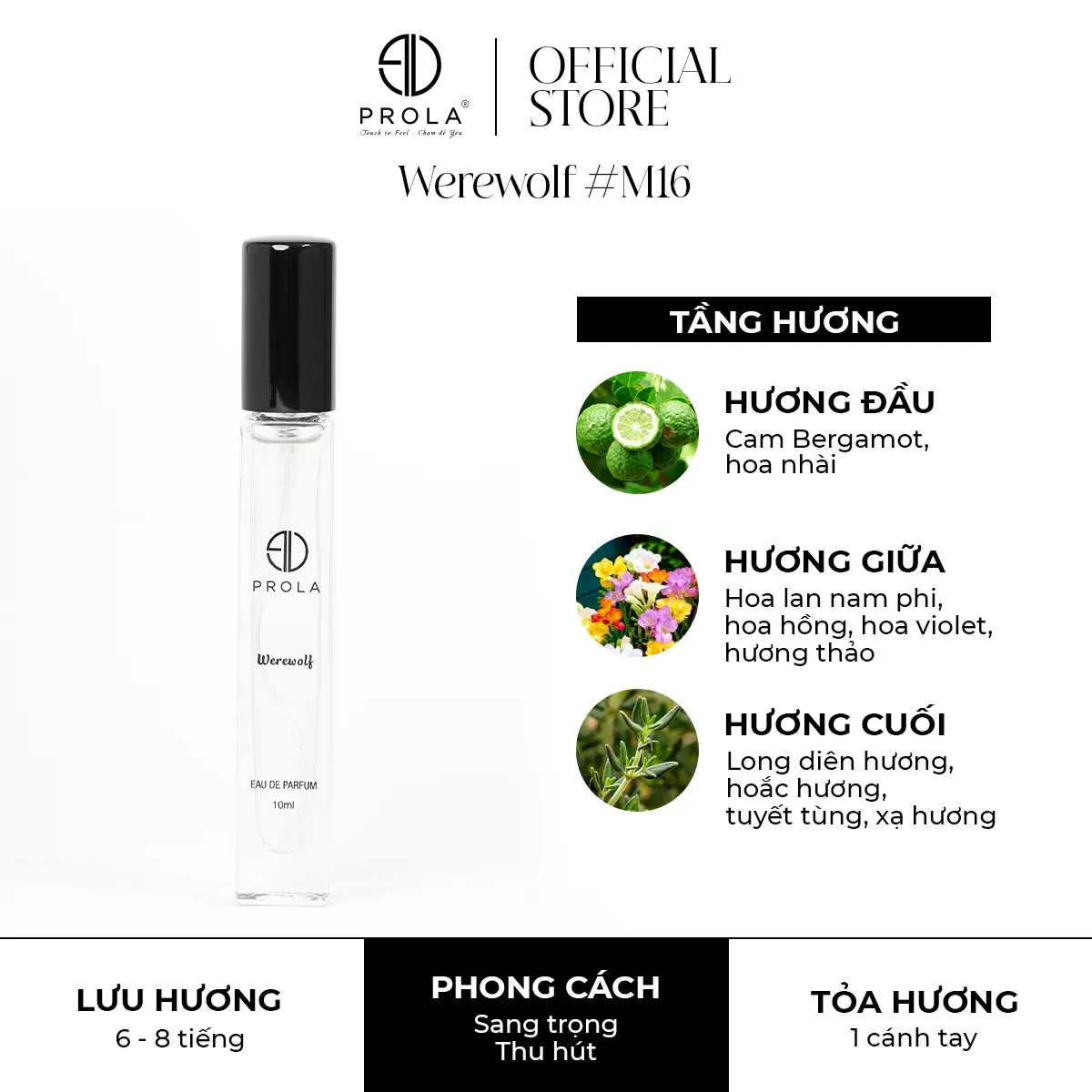 Nước Hoa Nam PROLA Werewolf (M16) 10ml - Dạng Xịt - Nam Tính, Mạnh Mẽ, Phóng Khoáng