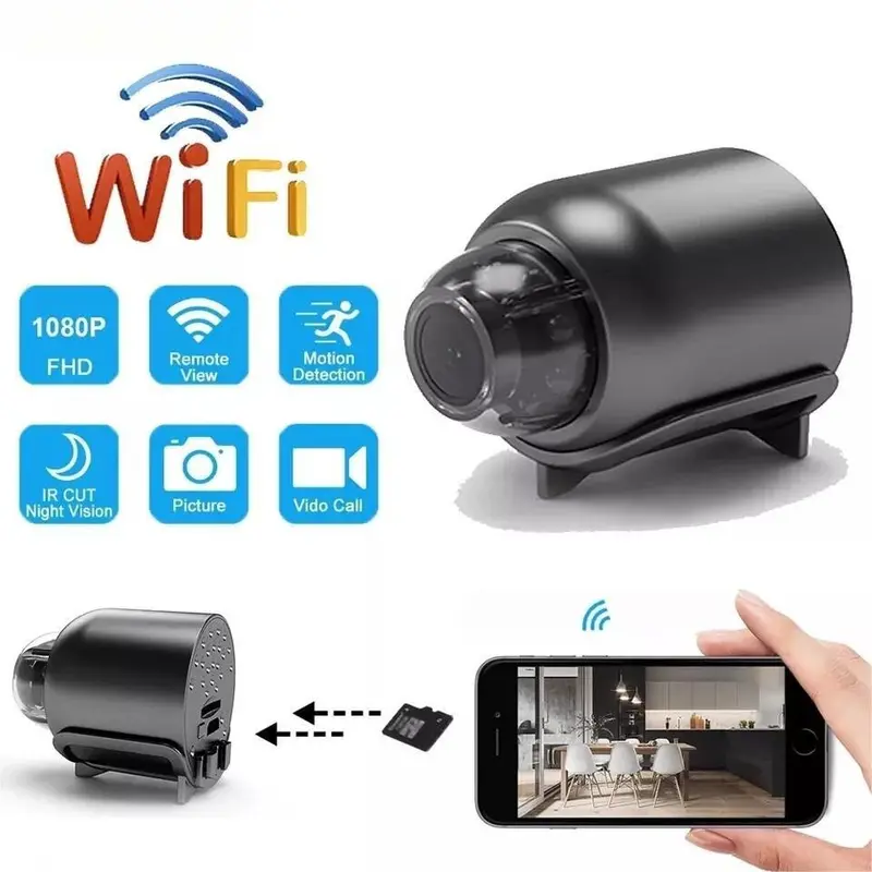 Camera CCTV, Kích thước nhỏ, Độ phân giải cao 1080p, Tầm nhìn ban đêm, Phát hiện chuyển động, Thích hợp cho trẻ em và trẻ em, Tương thích WiFi lắp trong nhà 1