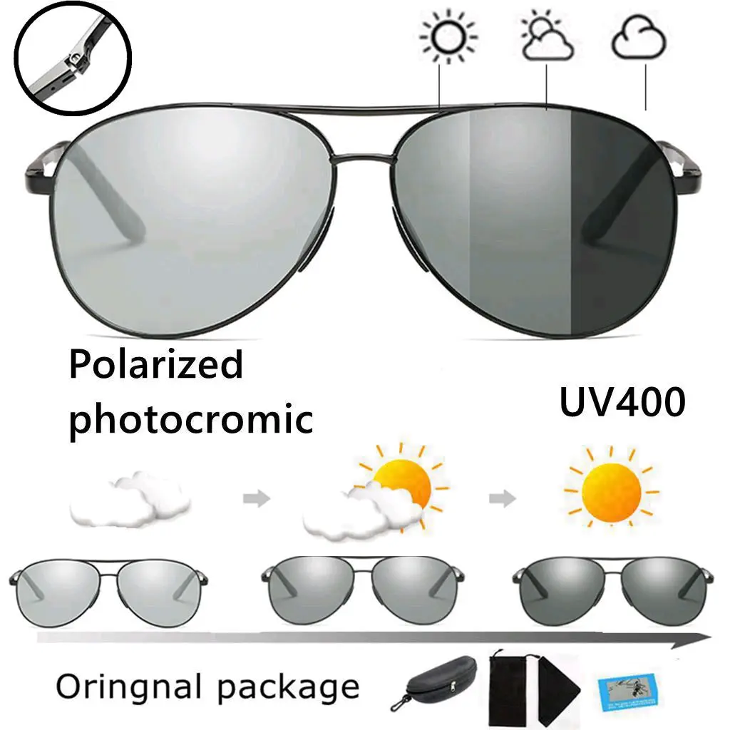 kacamata pria wanita Aviator polarized photocromik siang malam anti silau Photocromic Sunglasses