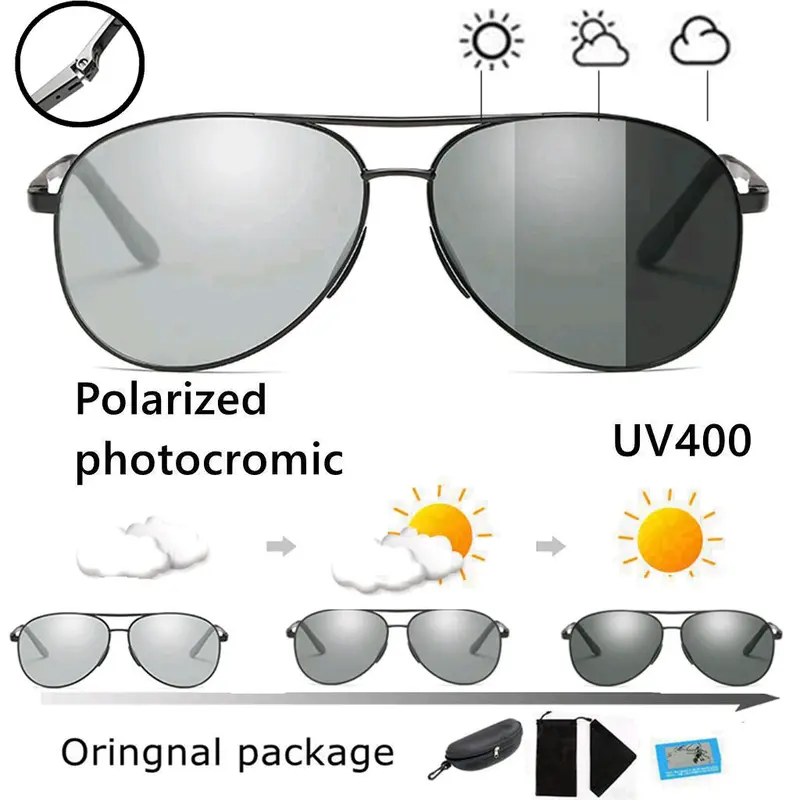 kacamata pria wanita Aviator polarized photocromik siang malam anti silau Photocromic Sunglasses 0