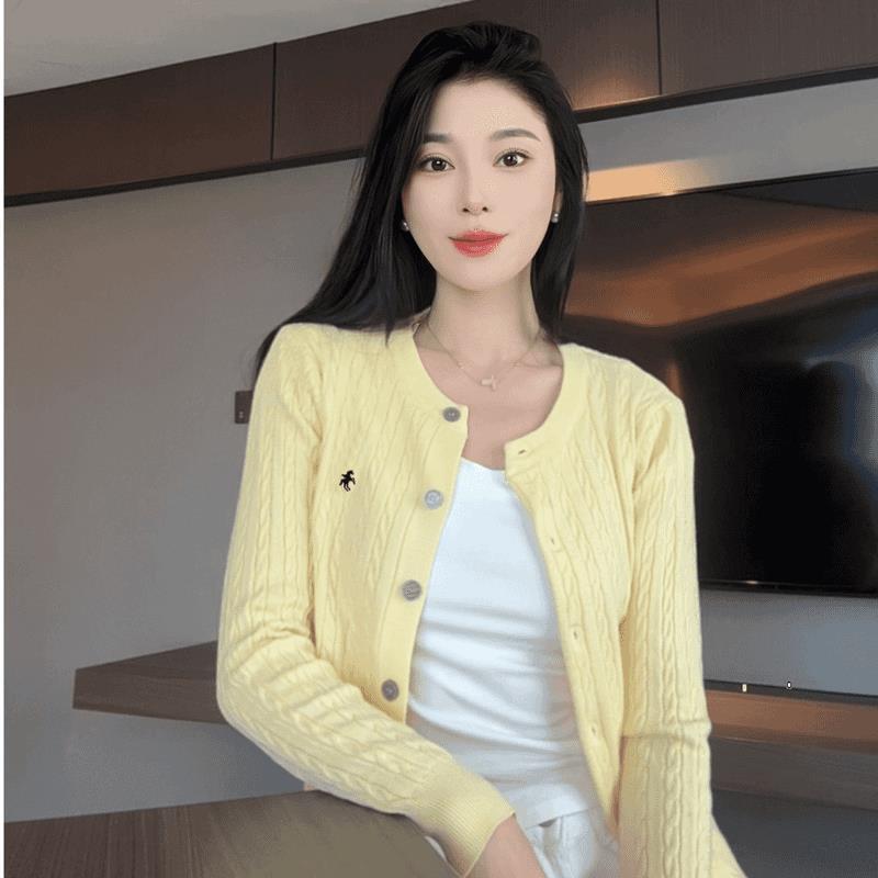 Áo Cardigan Dệt Kim Thêu Phong Cách Hàn Quốc, Dành Cho Nữ, Thời Trang Mới Mùa Thu, Dễ Phối Đồ Phong Cách Phương Tây, Bó Sát, Chống Lão Hóa, Áo Len Dài Tay Áo, Thời Trang Women Top Khuy 0
