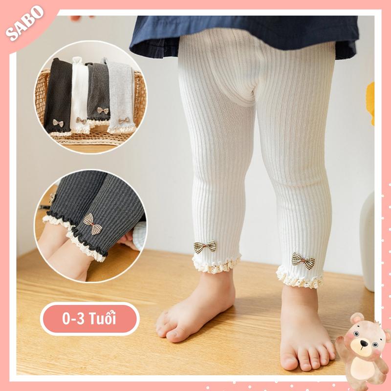 Quần Legging Len VIỀN REN Q-03, Quần Tất Len Không Bàn Đính Nơ, Gấu Cho Bé Gái 0-3 Tuổi