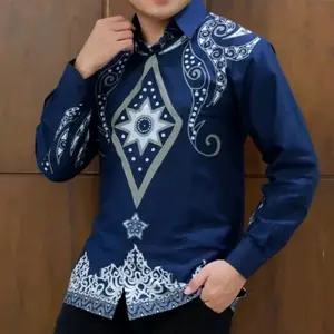 Kemeja batik pria PERMATA NAVY baju batik navy lengan panjang pendek lapis furing bahan katun halus premium solo hem batik lengan pendek warna biru navy terbaru kemeja batik terbaru 2023 warna navy