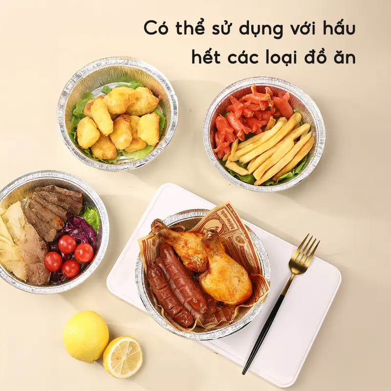 COMBO 50 Khay Giấy Bạc Lót Nồi Chiên Không Dầu JYoohome Khuôn Giấy Bạc Đựng Thực Phẩm Tiện Lợi 7