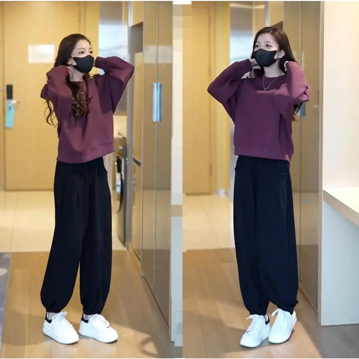 Bộ Đồ Thể Thao Phong Cách Đơn Giản, Bộ Đồ Mùa Thu Cho Nữ, Phong Cách Hàn Quốc Mới, Phong Cách Lười Biếng, Thời Trang Thường Ngày Bộ Đồ Hai Mảnh, Thích Hợp Cho Mùa Xuân Và Mùa Thu, Cho Nữ