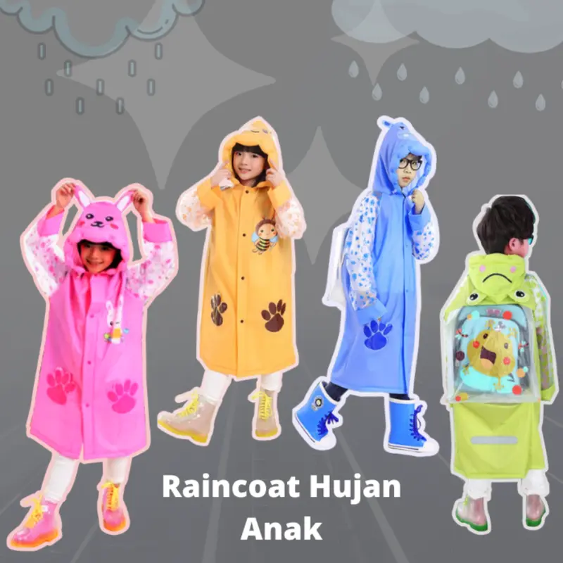 Mantel Mantol Jas Hujan Terusan Anak Perempuan Laki Laki Ransel Motif Karakter Lucu TK SD 3-12 Tahun 0