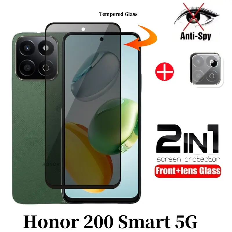 For Honor 200 Smart 5G Honor200 200Smart 2024 2in1 Private Tempered Glass Full Cover Screen Protector Camera Lens Protector Anti Peek Privacy Film Anti Peek Privacy Film
