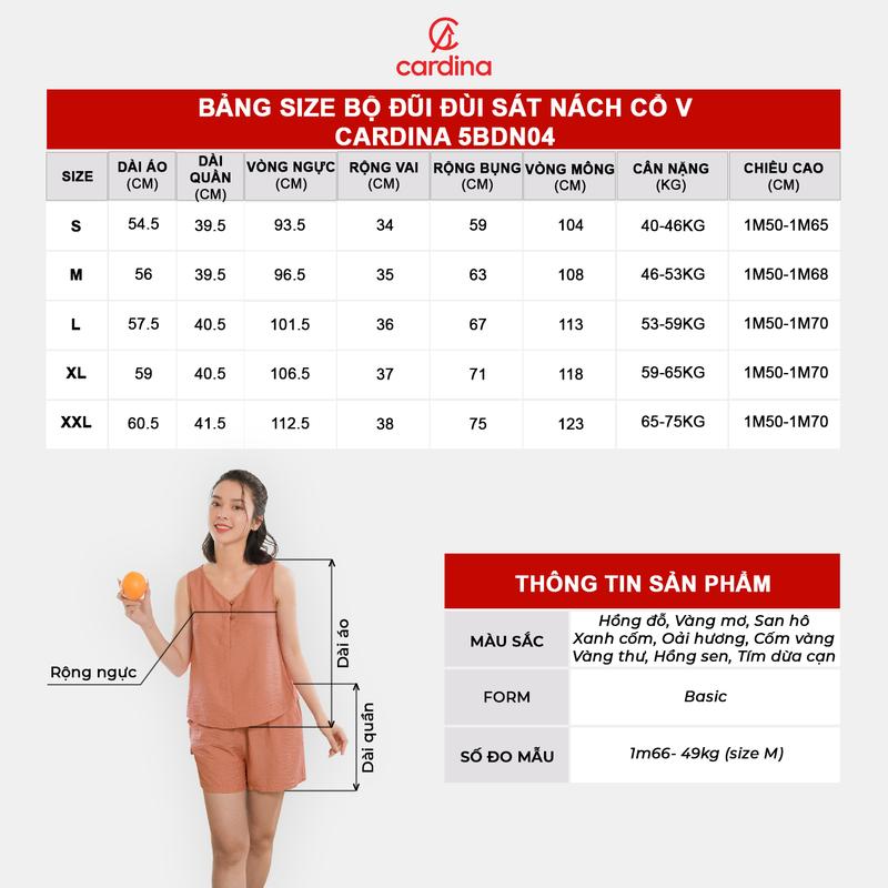 Product Introduction of Đồ Bộ Nữ CARDINA Chất Đũi BamBoo Xước Cao Cấp Áo Sát Nách Cổ V Quần Đùi Siêu Mát Y25 5BDN04 0