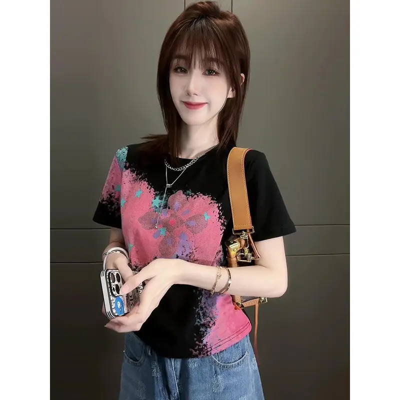Áo Thun Ngắn Tay In Họa Tiết Tie-Dye Cổ Điển Dáng Ôm Cho Nữ, Thời Trang, Dễ Phối Đồ, Áo Thường Ngày Hàng Mới Về Mùa Hè 2023, Bó Sát, Thời Trang 4
