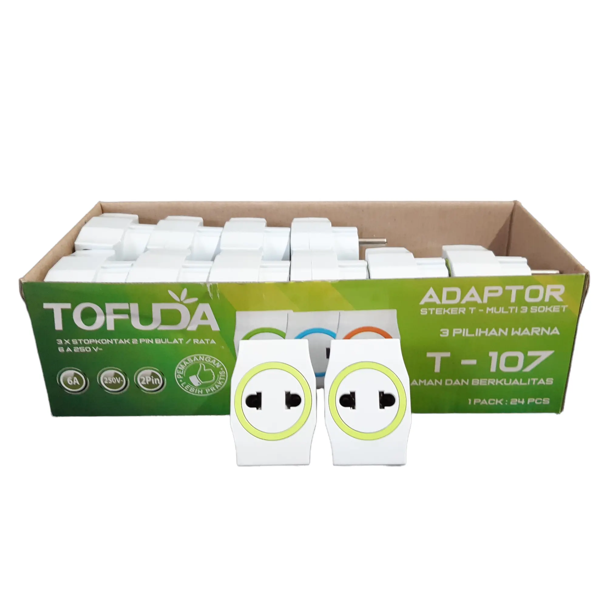 PAKET Hemat 12 Pcs TOFUDA Steker T-Multi Warna 3 Cabang