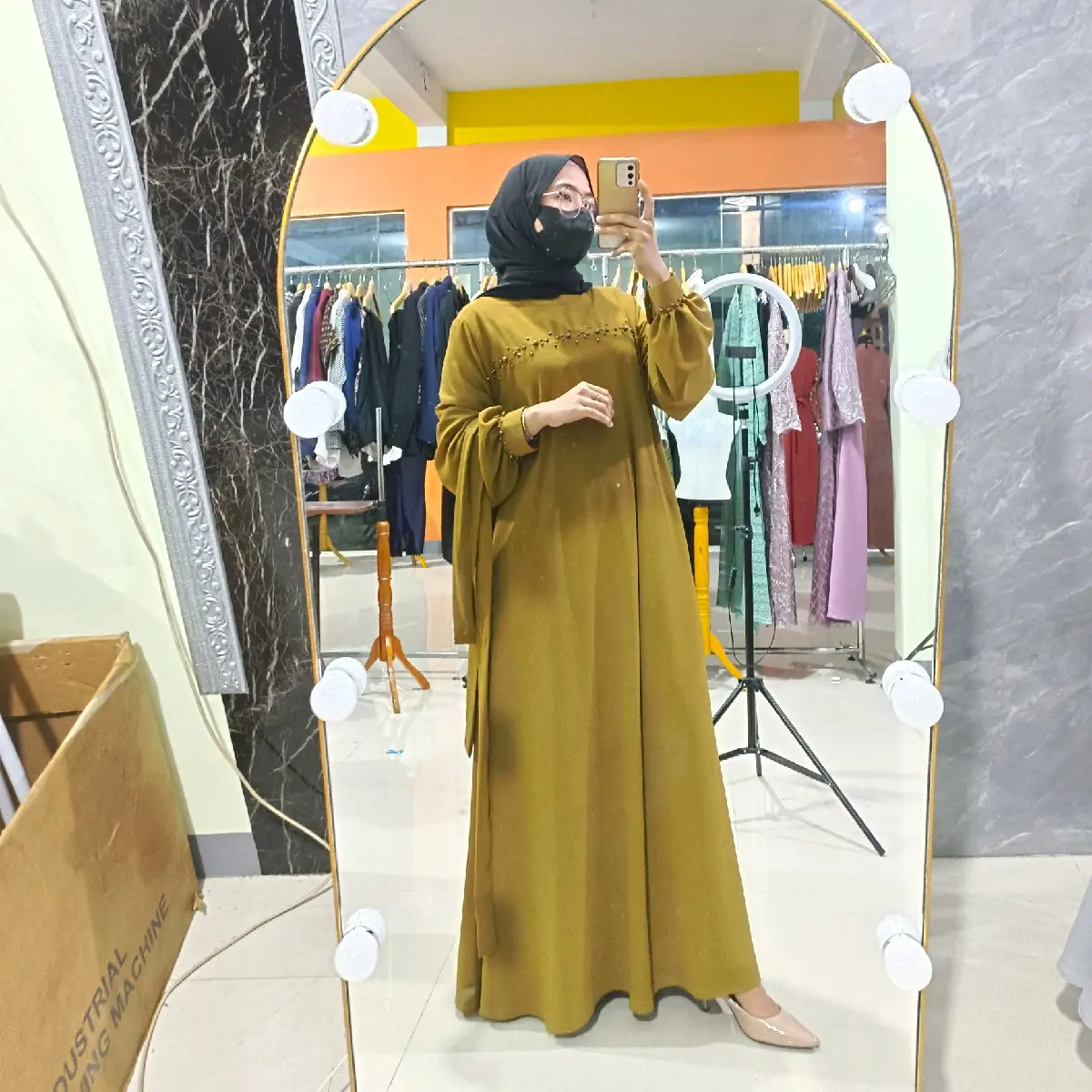 RA DRESS ABAYA PAYET Wanita Muslim Simple Mutiara Gamis Mewah