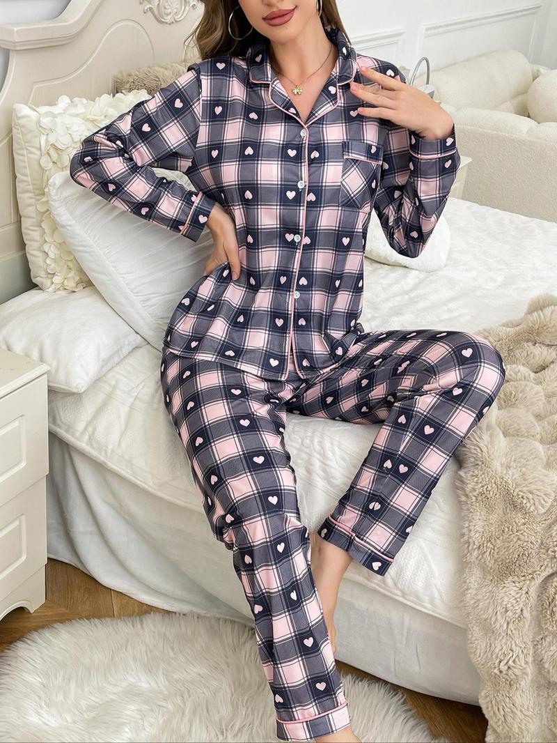 Product Introduction of Two-Piece Set Women's  Lapel Neck Pajama, Long Sleeve Button Front Top & Pants PJ Set, Women's Sleepwear for Fall & Winter 1