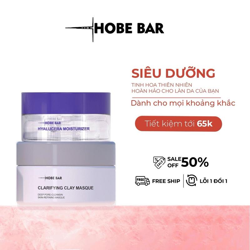 Combo Mặt Nạ Đất Sét 55g + Kem Dưỡng Ẩm Da Mặt 55ml HOBEBAR sáng da giảm thâm mụn dành cho mọi loại da Skincare Serum