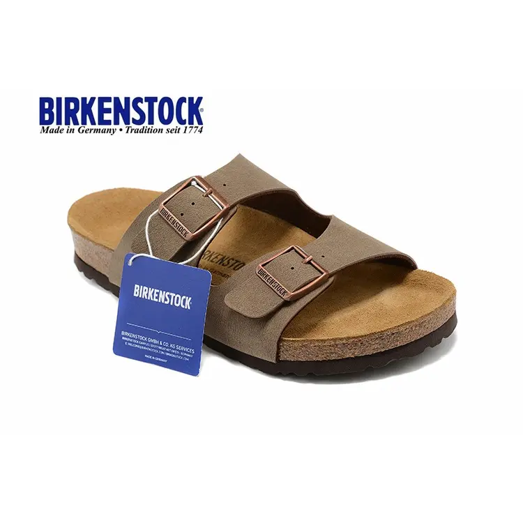 Birkenstocks slippers with two buckles of coffee colored oil wax sandals 34-43