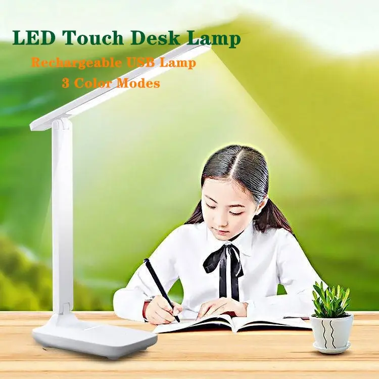 3 Color Light LED Desk Lamp USB Study Lamp Stepless Dimming Table Lamp Rechargeable Foldable Student Reading Light