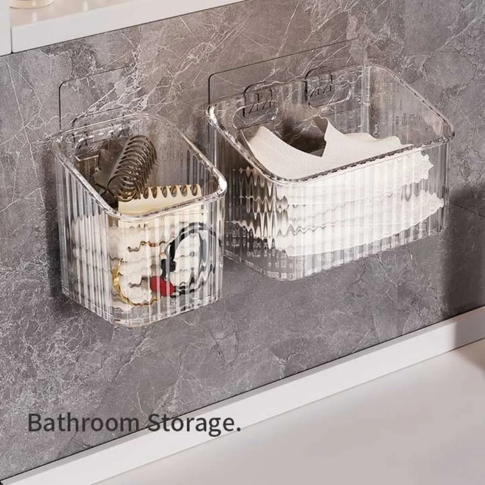 New Wall Mounted Bathroom Storage Box Plastic Punch Free Toilet Storage Basket Multipurpose Kitchen Storage Organizer Cosmetic Storage Box