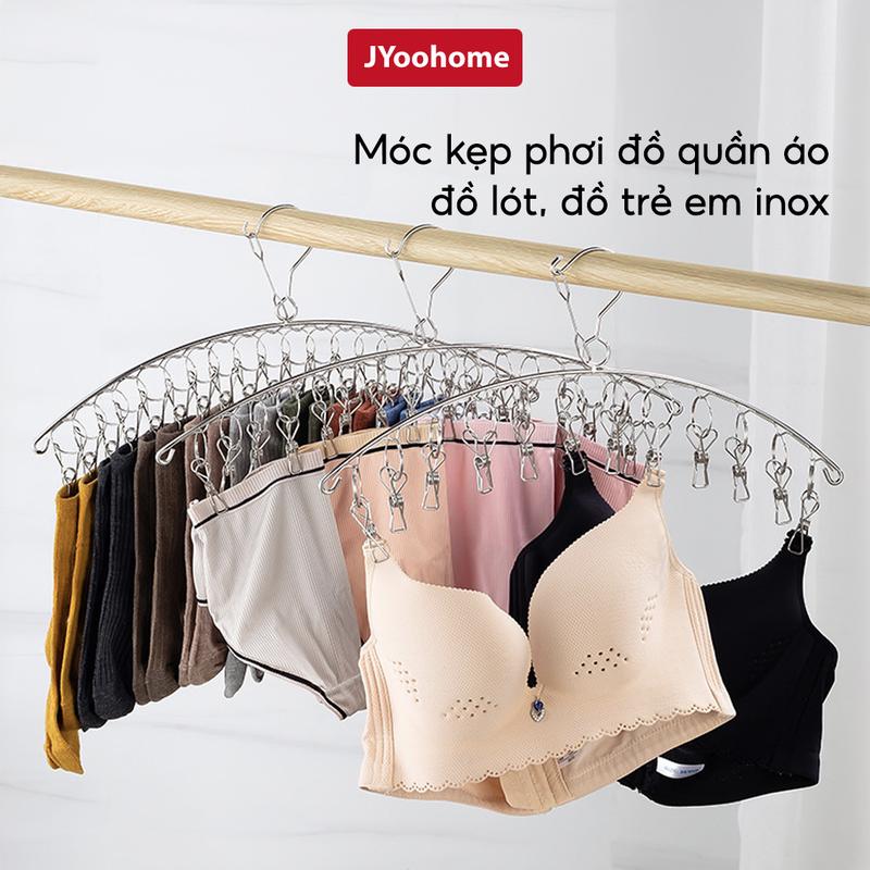 COMBO 3 Móc treo quần áo kẹp phơi đồ JYoohome inox 304 không gỉ 10 kẹp, Móc inox treo đồ em bé tất vớ đồ lót móc  sắt
