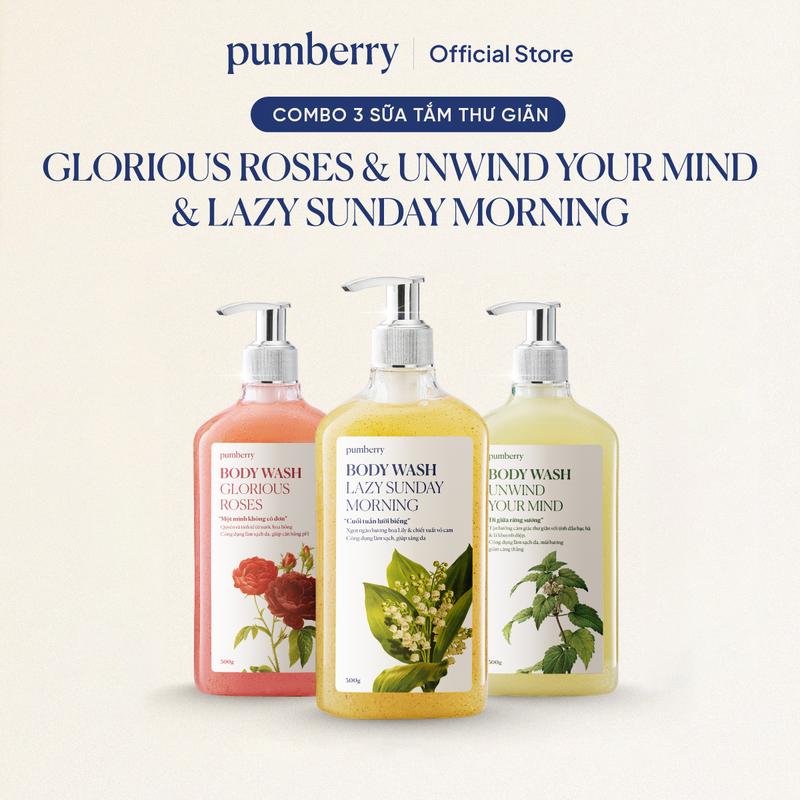 SET TẶNG BẠN GÁI - 3 hương sữa tắm Pumberry Glorius Rose 325g, Lazy Sunday Morning 325g, Unwind Your Mind 325g
