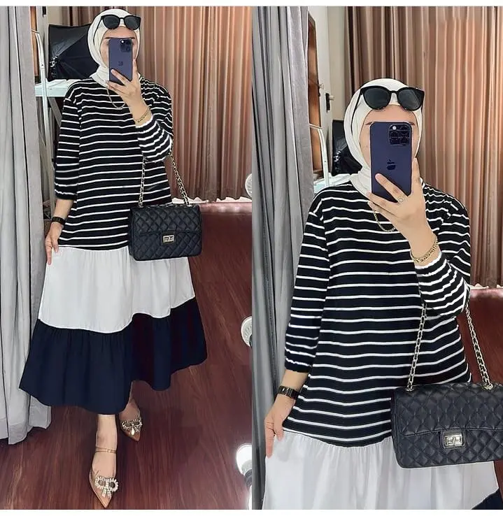 Gamis Yura best seller hitam putih-putih hitam • simpel 0