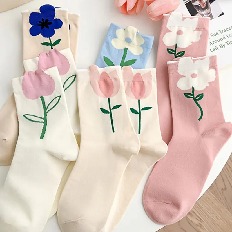 Vớ hoạt hình nữ, 1 đôi, màu pastel, Harajuku , thiết kế thoáng khí, phong cách Hàn Quốc, Nhật Bản, thoải mái, mới Voan Women Voi