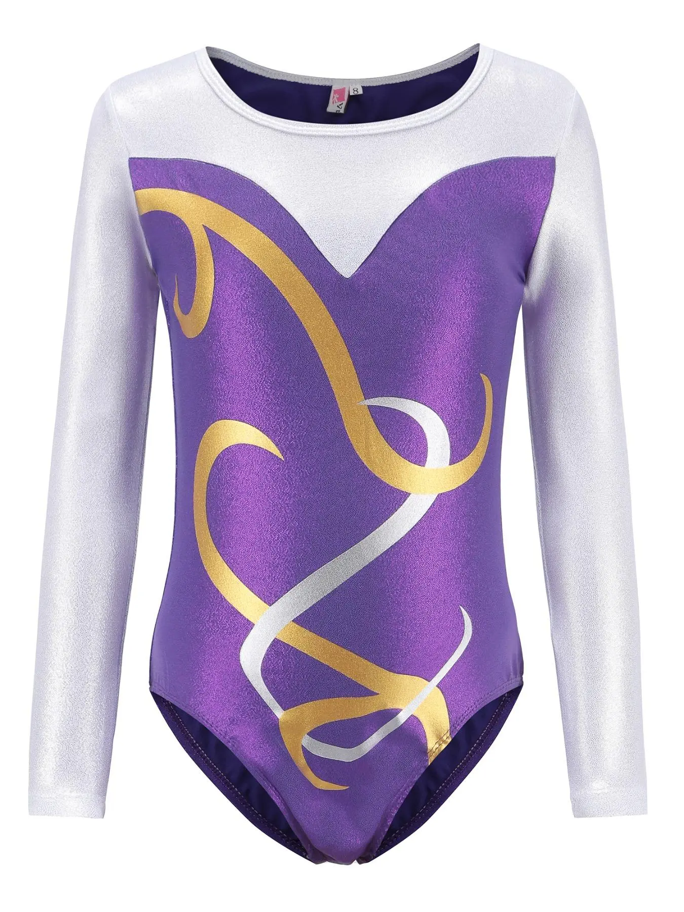 Girl's Colorblock Long Sleeve Dance Leotard, Casual Comfy Round Neck Ballet Dancewear for Girls, Kids Dance Clothing for All Seasons