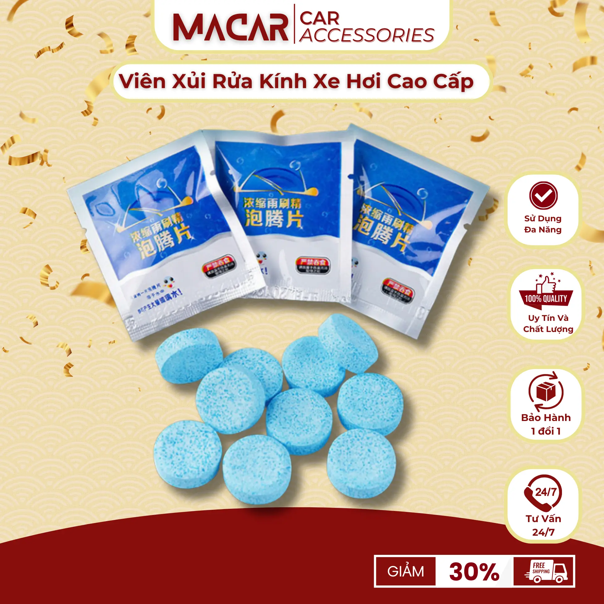 Gói Bột Rửa Kính Xe Ô Tô - Viên Sủi Rửa Kính Đa Năng 1 Gói = 3L Nước