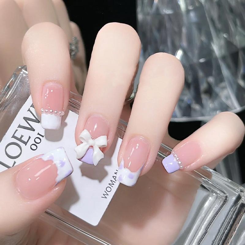Product Introduction of In Stock Cute Princess Fake Nails 24 Bow Design Temperament Long Nail Stickers Student Fake Nails 7