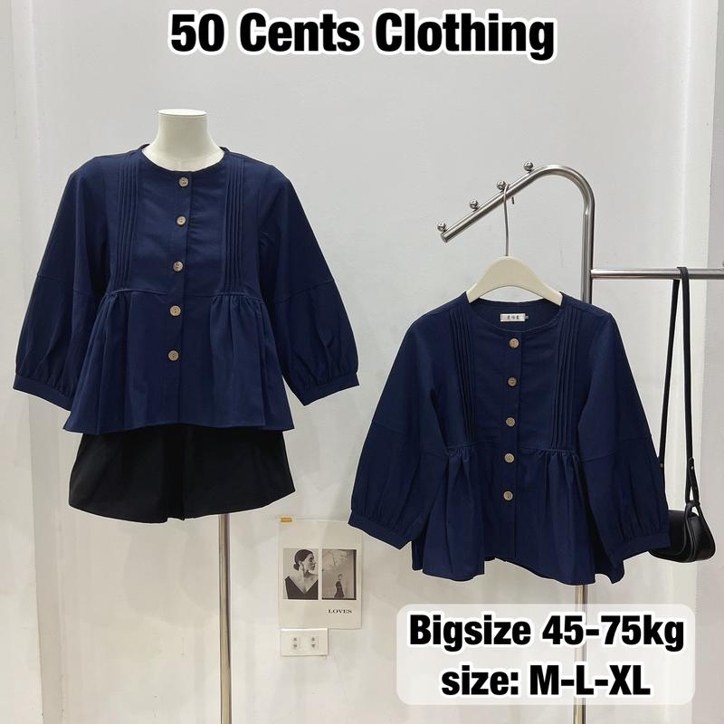  Áo Sơ Mi Babydoll Nữ Dài Tay Khuy Gỗ Sandy Có Bigsize 45-75kg  50 Cents Clothing  #254 