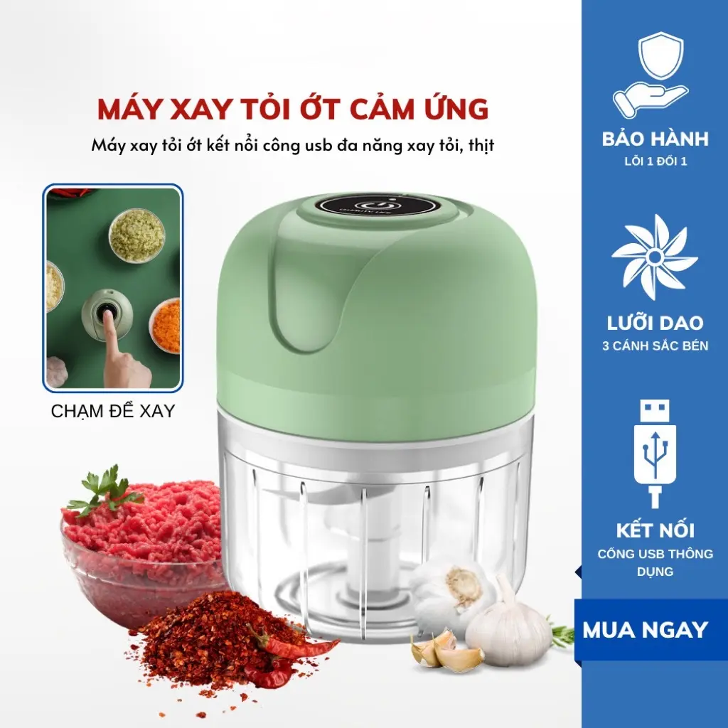 Máy Xay Tỏi Ớt Melli Cầm Tay Mini Dung Tích 250Ml Xay Củ Quả Đồ Ăn Dặm Sạc USB Siêu Tiện Lợi