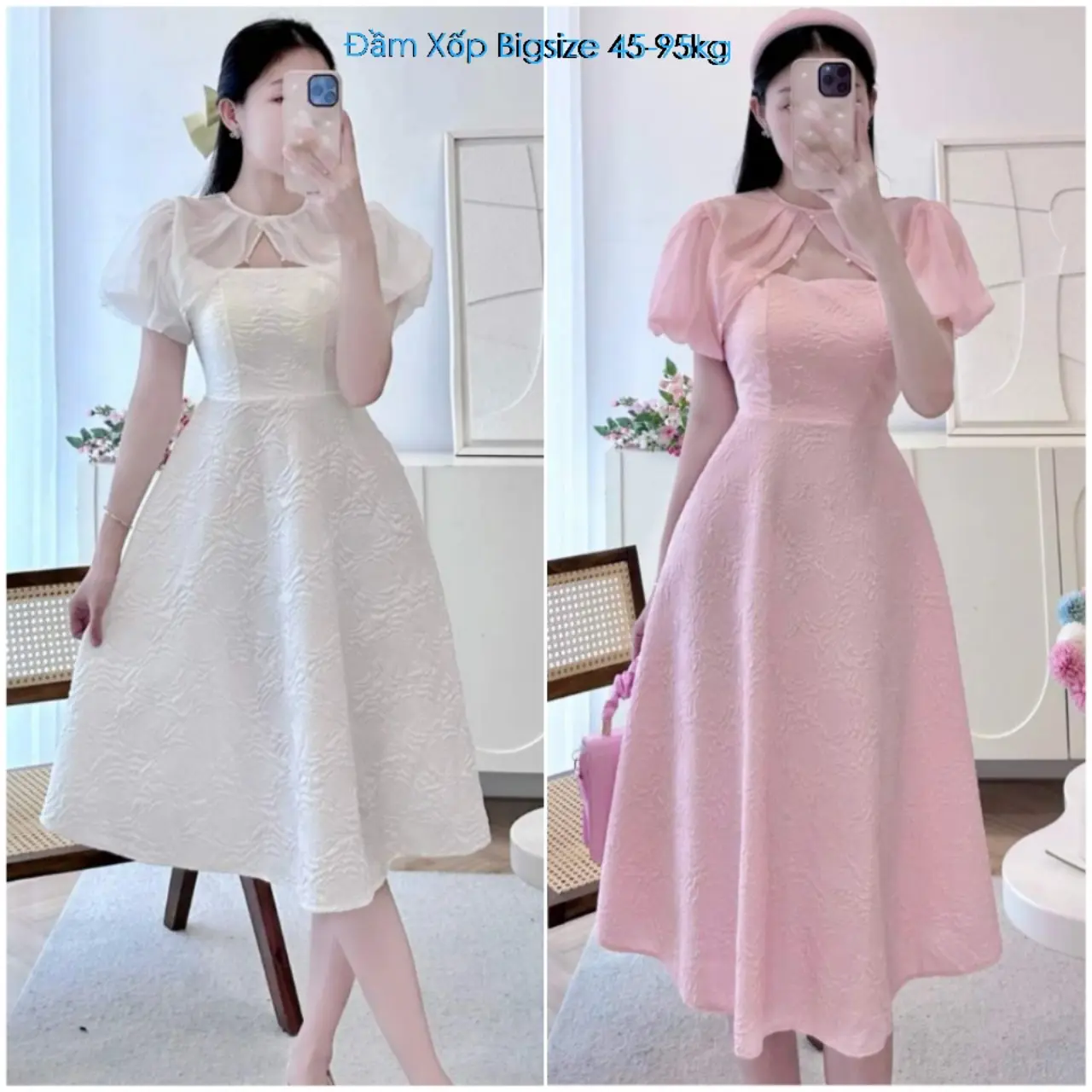 Đầm Nữ Khuy Xốp Bigsize 50-90 kg Có Mút Dáng Xinh Thời Trang Women Màu Hồng Cotton Dress