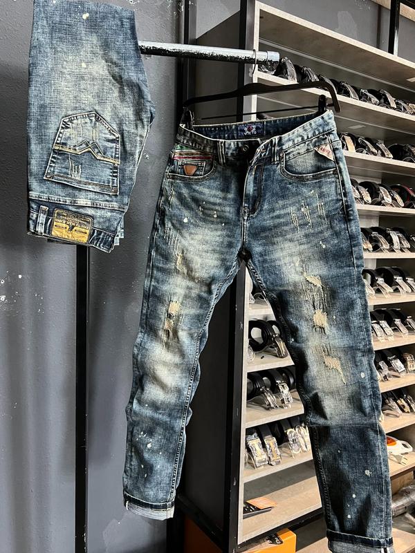 [2 Mẫu][Jean Denim Guangzhou 650-3KM5 ] Quần Jeans Nam Dài Rách Phun Sơn Xước Chỉ Lớp Phủ Bụi Màu Rêu& Màu Xanh Đậm Was Retro Mạng Chỉ Màu Chi Tiết Như Hình i J2867-	 J3757  K3 STORE