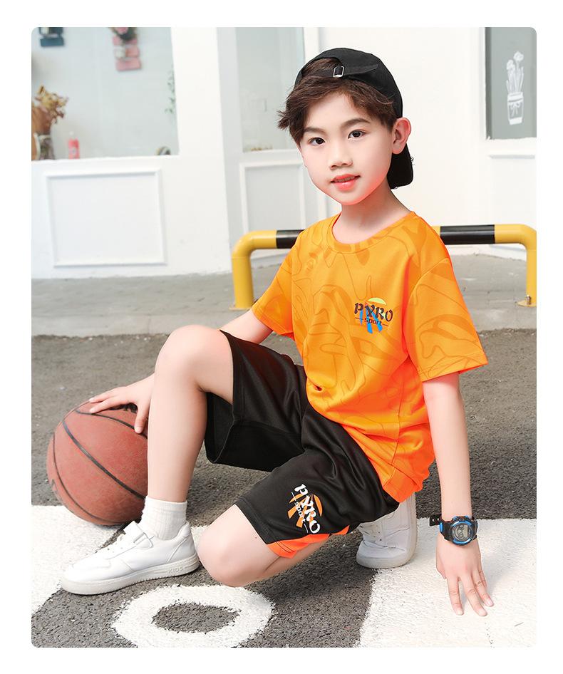 Product Introduction of Summer New Children's Basketball Uniform Set Boys and Girls Sports Wear Quick-Dry Big Kids Short Sleeve Shorts Two-Piece Set 14