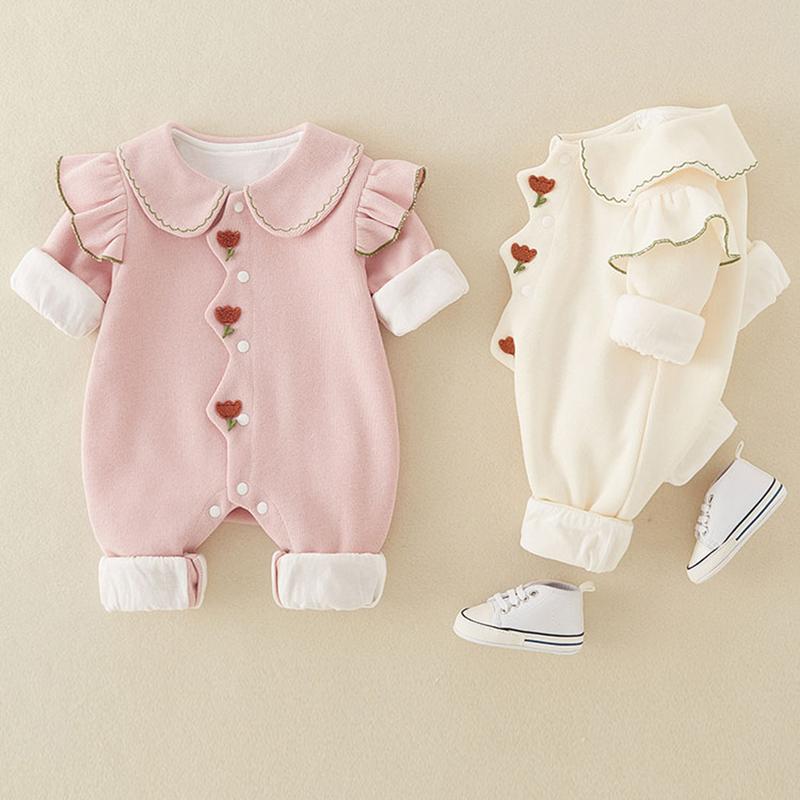 Bodysuit cho bé gái vải nhung tăm Body dài tay thu đông dễ thương xinh xắn cho bé gái mặc thôi nôi đầy tháng, dự tiệc, làm quà tặng BA HOA NGỰC SLT154