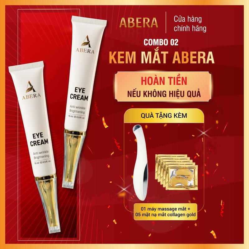 [02 TUÝP] Kem Mắt Abera 15ml - Hỗ Trợ Giảm Quầng Thâm Mắt và Nếp Nhăn Mắt Tặng Kèm 01 Máy Massage Mắt Tự Động + 05 Mặt Nạ Mắt Collagen Gold