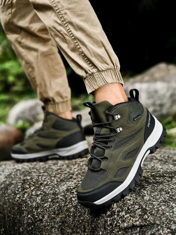 Men's Colorblock Lace Up Hiking Shoes, Casual Comfortable Outdoor Sports Shoes, Durable Shoes for Hiking 3