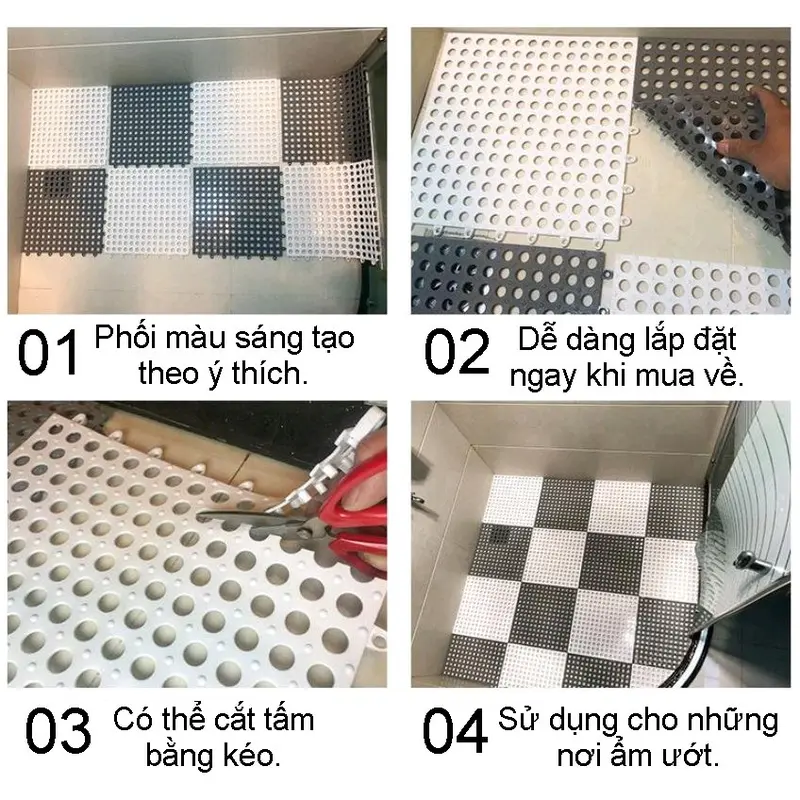 Thảm chống trơn nhà tắm nhà vệ sinh trượt lắp ghép tiện dụng, dùng cho các khu vực ẩm ướt chống trơn trượt. kt 30x30cm một tấm. 7