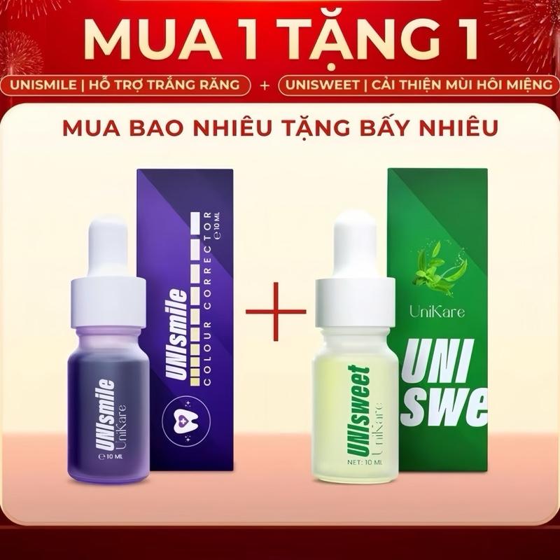 [COMBO 2 Lọ] SERUM Đánh răng Hỗ Trợ Cải Thiện Mùi Hôi Miệng Và Hỗ Trợ Trắng Sáng Răng Ố Vàng UNISWEET + UNISMILE 10ml*2 - UNIKARE Women serum  siêu smile 0