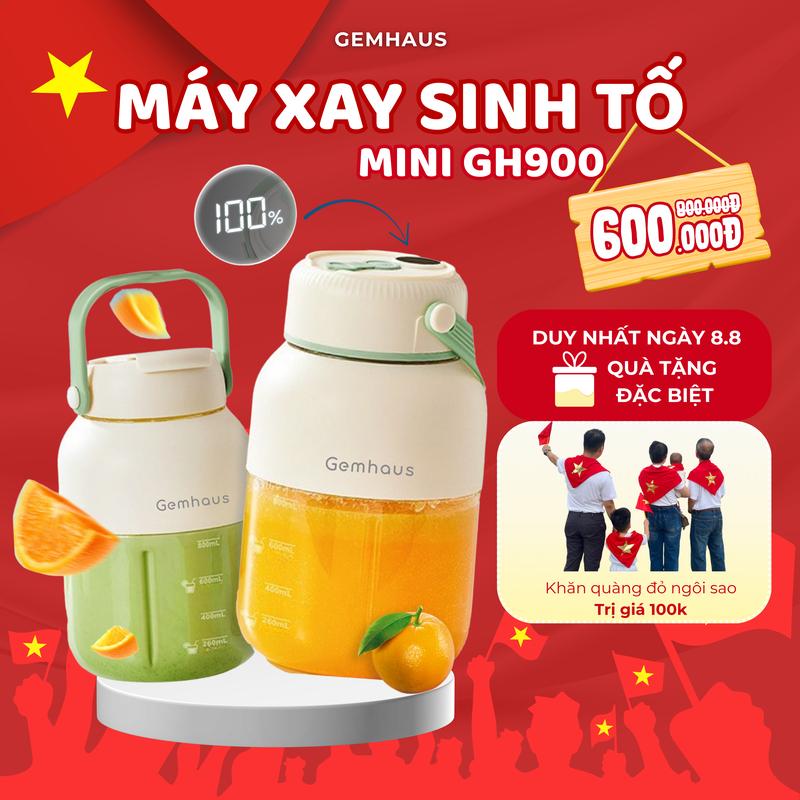 [T] Máy xay sinh tố dùng pin sạc mini GEMHAUS GALAXY GH900 dung tích xay 800ml, dung tích đựng 1100ml, kèm nắp đậy có quai cầm và ống hút, bảo hành 12 tháng, hiển thị pin trên màn hình