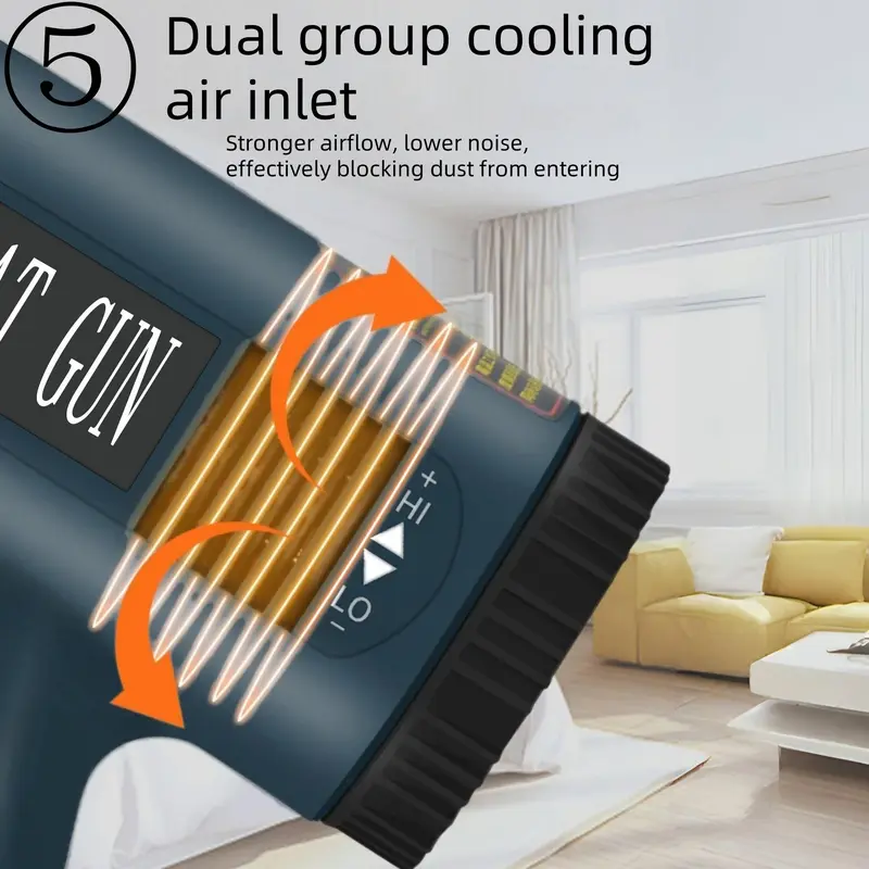 Heat Gun 122℉~1022℉ Variable Temperature Control Overload Protect, Plug and Play Fast Heating Heavy Duty Hot Air Gun Kit for Crafts Shrink Wrapping Tubing Removing Epoxy 6