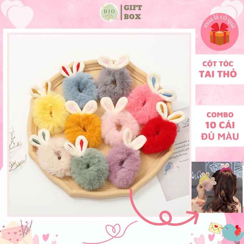 Combo 10 dây cột tóc tai thỏ dễ thương scrunchies buộc tóc lông nhung mềm mại đáng yêu phong cách Hàn Quốc