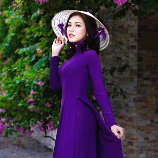 Áo dài lụa mỹ 2 tà tím huế 4