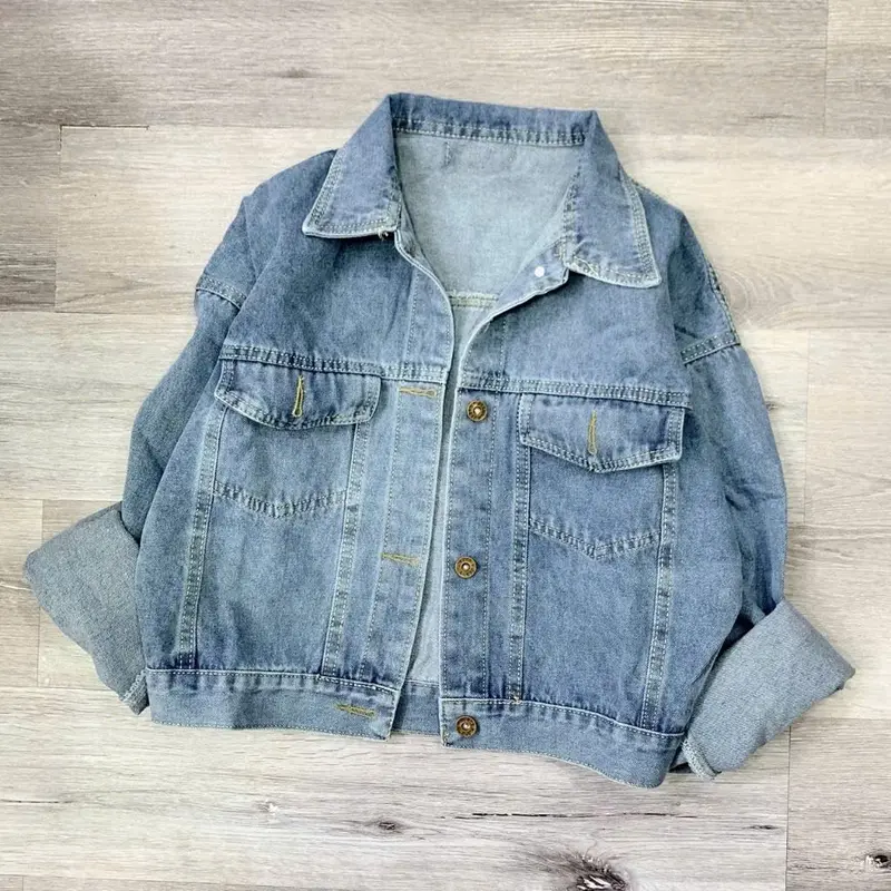Áo Khoác Jeans Kaki Nữ Nút Sau Nhiều Màu Dành Cho Nữ JEAGOVN Jacket Top Có Cổ Ong Nhung 6