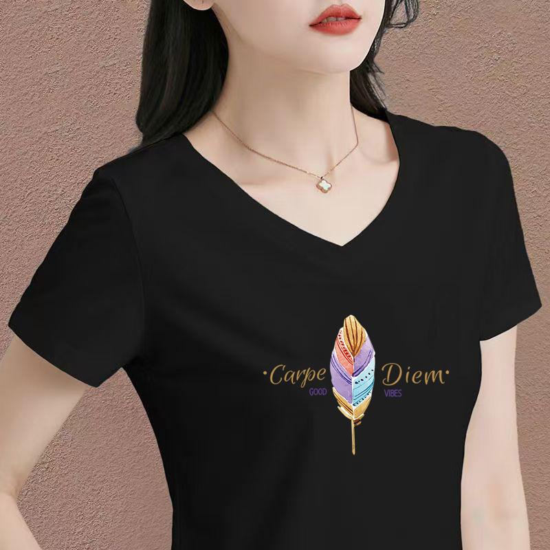 Stylish Black and White V-neck T-shirt for Women 1