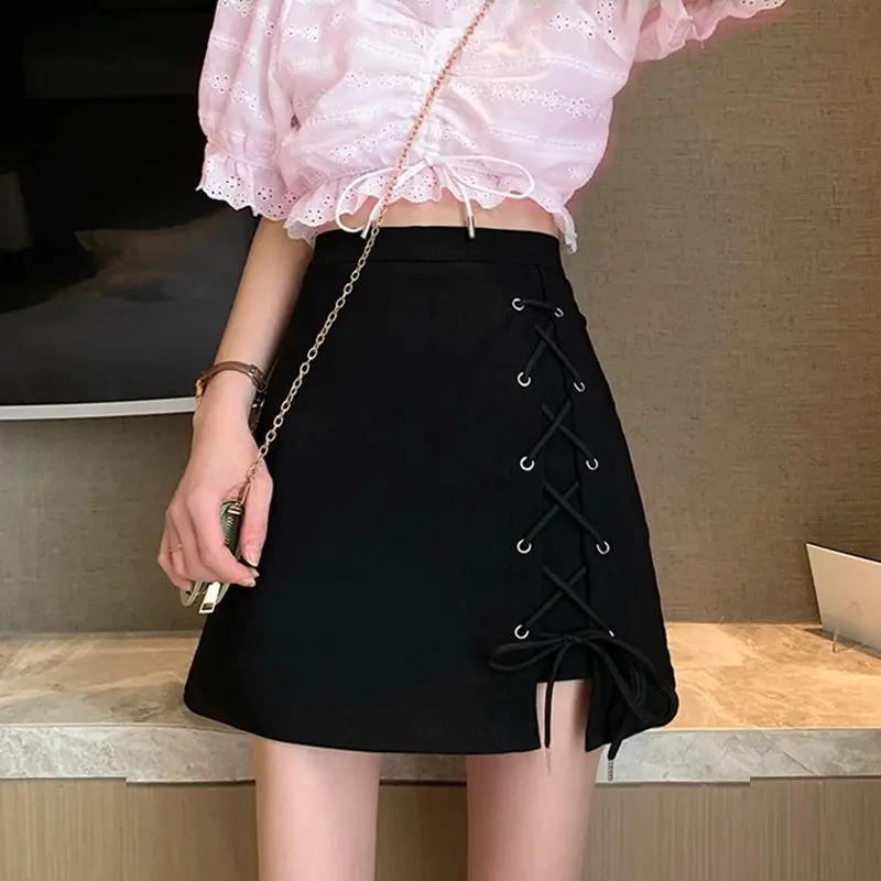 Design Sense Niche Strap High Waist A-line Skirt Women's Clothing Summer Small Versatile Slimming Package Hip Skirt