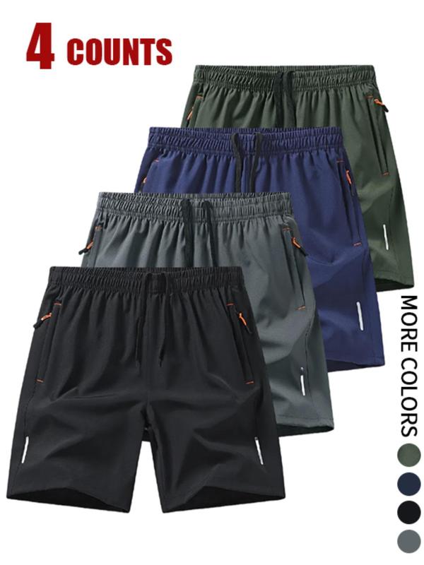 Men's Solid Color Pocket Zipper Shorts, Casual Breathable Comfortable Shorts for Running Gym Workout, Men's Bottoms for All Seasons 4