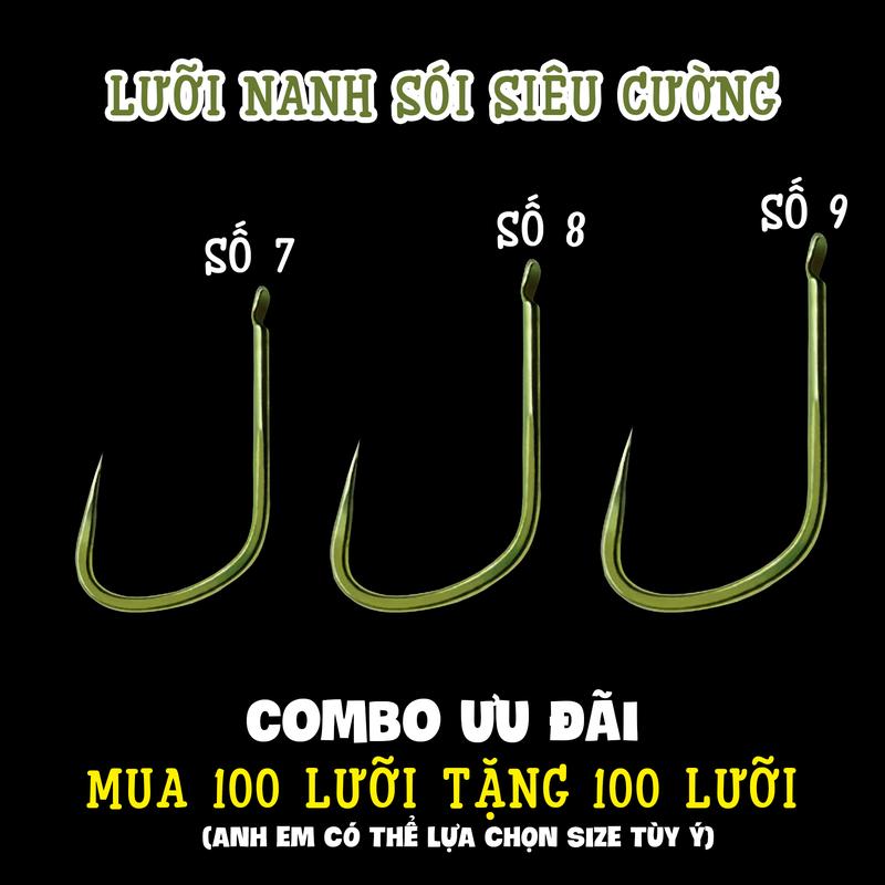 MUA 100 TẶNG 100 Lưỡi Câu Cá Nanh Sói Siêu Cường Thế Hệ Mới - Có size 7 8 9