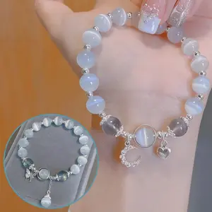 Gelang Aquamarine Moonstone Crystal Bracelet Moonstone Aqua Adjustable