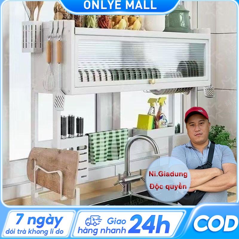 [ ONLYE X Ni.giadung ]Kệ Để Chén Đĩa Inox Có Nắp Đậy Kệ để chén bát có nắp đậy Kệ Tủ Bồn Rửa Có Nắp