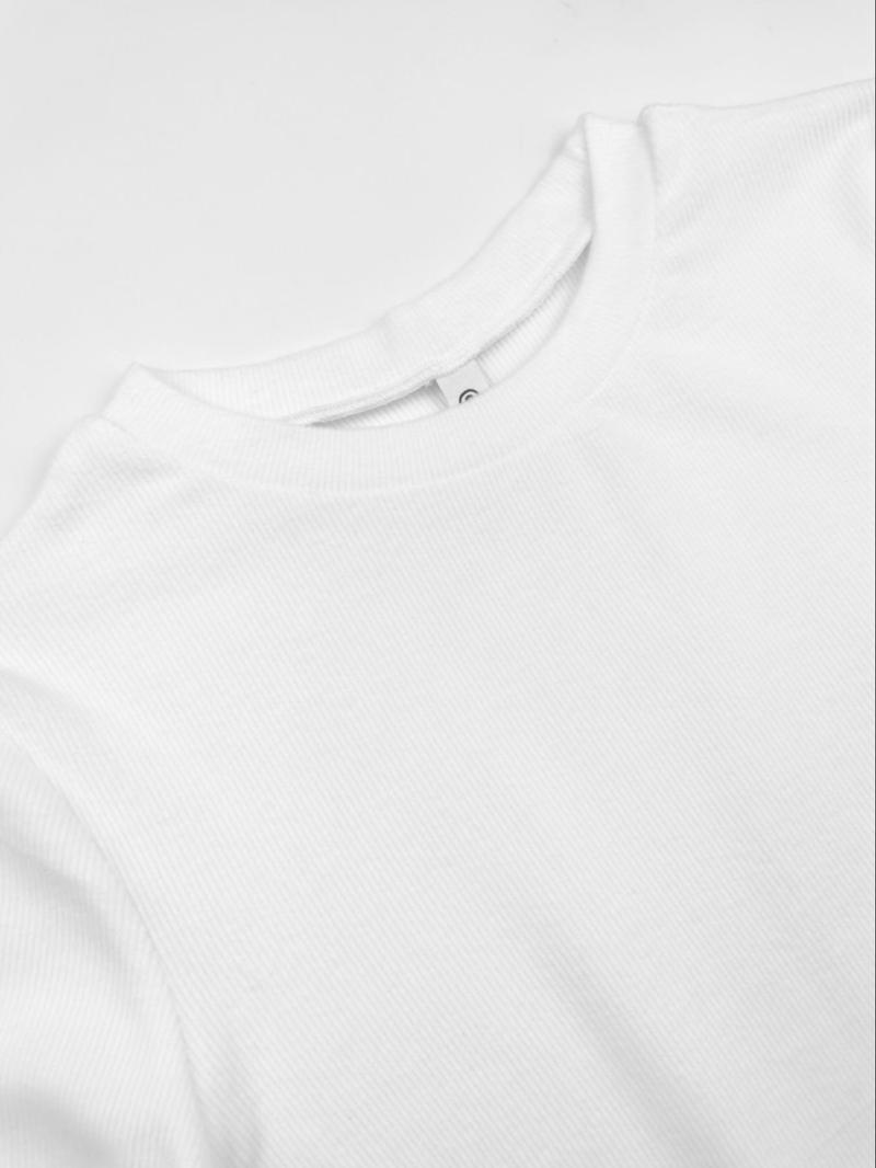 Product Introduction of Women's Plain Ribbed Long Sleeve Crew Neck Tee, Casual Solid Color T-shirt for Spring & Fall, Women's Top for Daily Wear 6