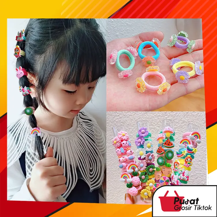 BISA COD F5384 Ikat Rambut Anak Korea Impor / Ikat Rambut Anak Set 10 in 1 / Set Rambut Anak 10 in 1 Motif Karakter Lucu Karet Fashion 0